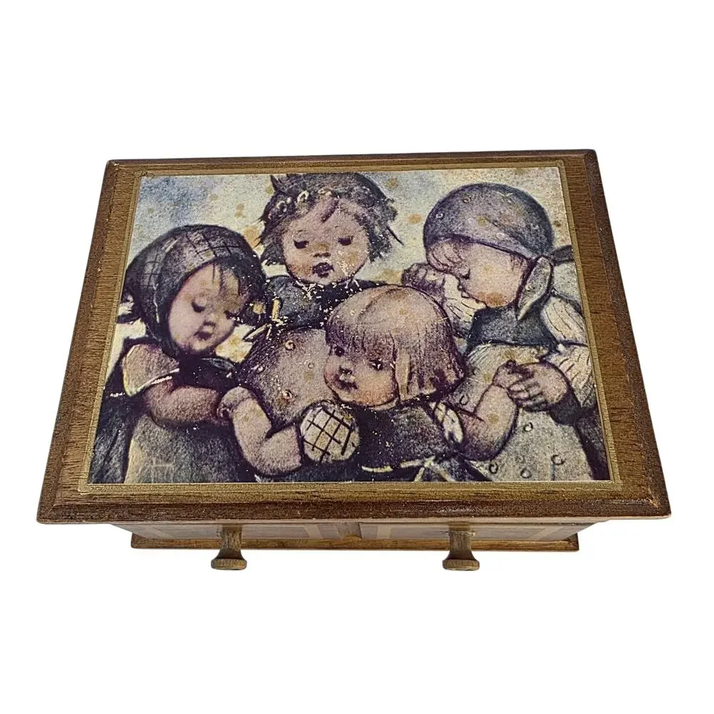 Vintage Himark Japan Music Box Jewelry Box Hummel Style Children Faux Drawers